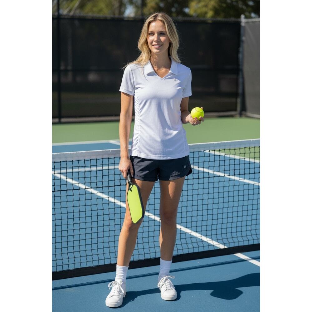 Athleta Birdie Polo White Ruched Golf Tennis Top XL Performance Shirt